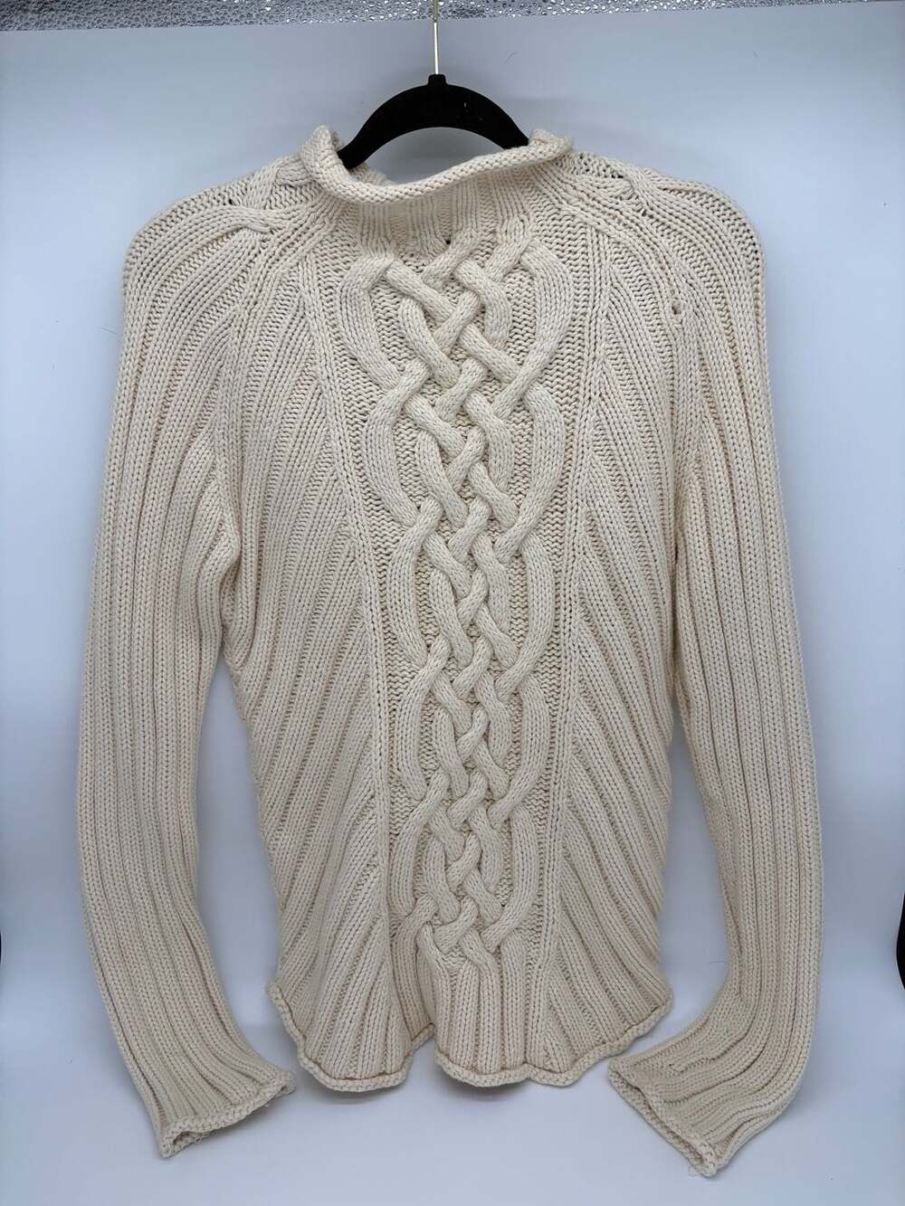 Chunky Cable Knit Fisherman Turtleneck Sweater L